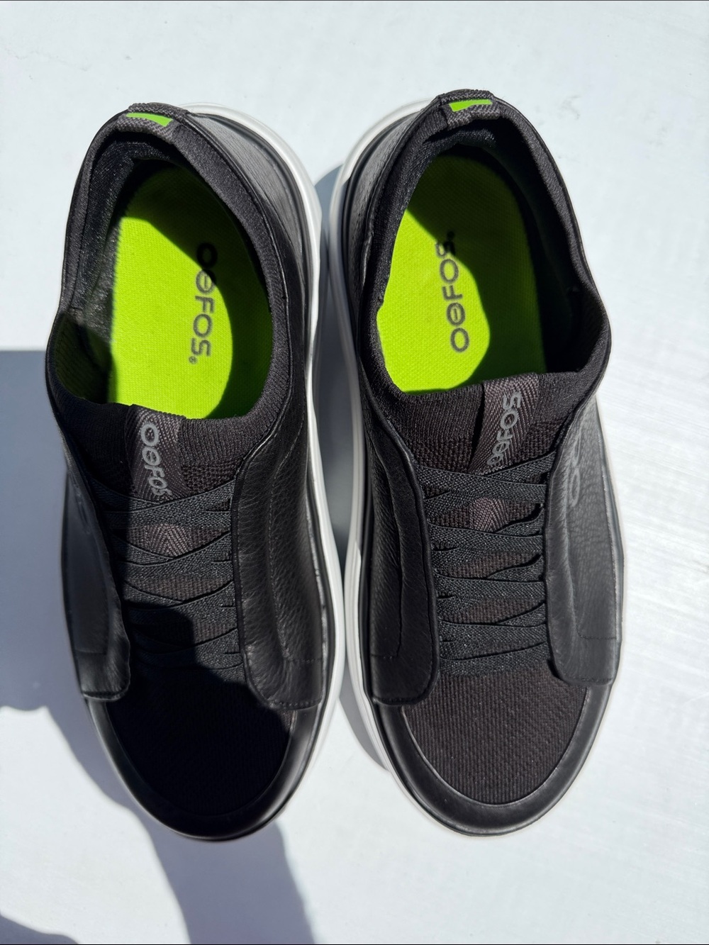 OOFOS Club+ Leather Slip-On Sneakers In Black/White-Sz 10 - Picture 7 of 14